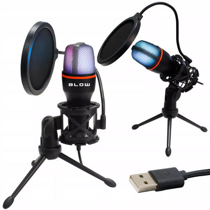 Kompiuterinis kondensatorinis žaidimų, studijinis, karaoke mikrofonas su USB ir filtru