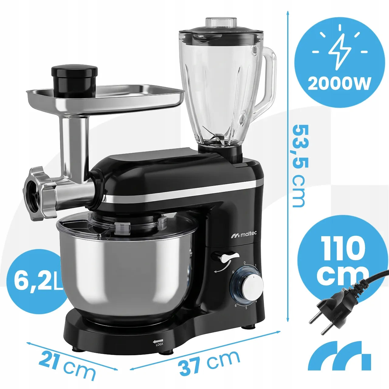 Daugiafunkcinis planetinis virtuvės kombainas Maltec, 2000 W, 6,2 l