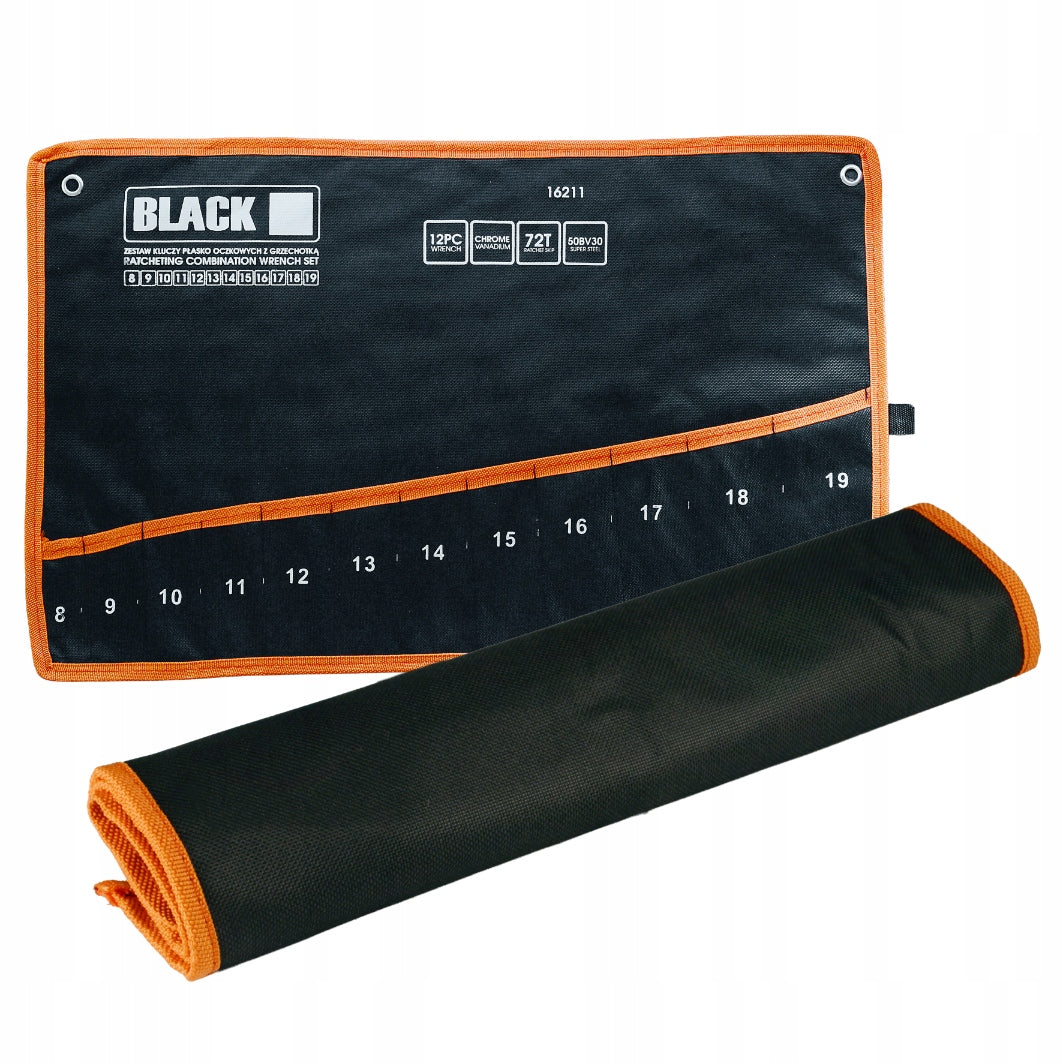 RAKTINĖS IR KANOPINĖS RAKTŲ RINKINYS 8-19mm 12 vnt. KREPŠYS BLACK