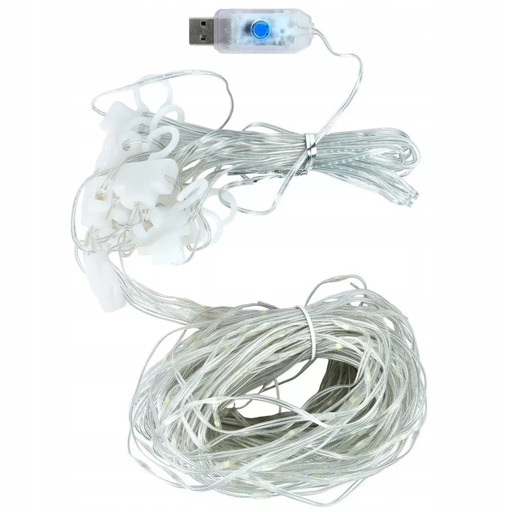 Dekoratyvinė šviečianti užuolaida 300 LED, šaltai balta, 3x3m su pulteliu