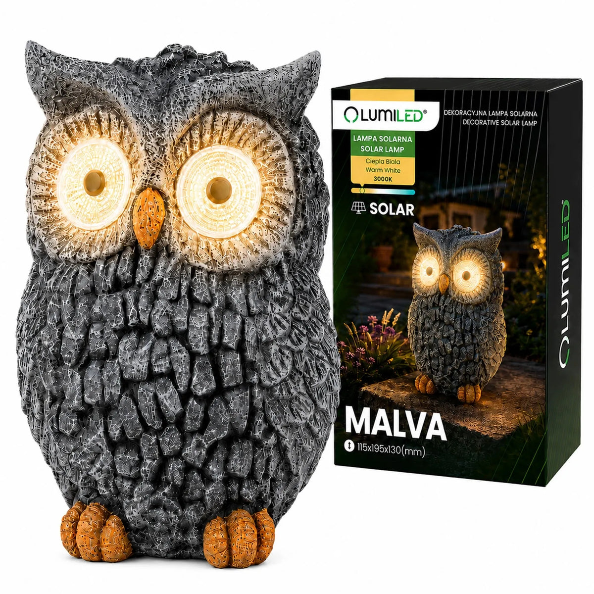 Dekoratyvinis LED saulės šviestuvas Lumiled Pelėda sodo terasai