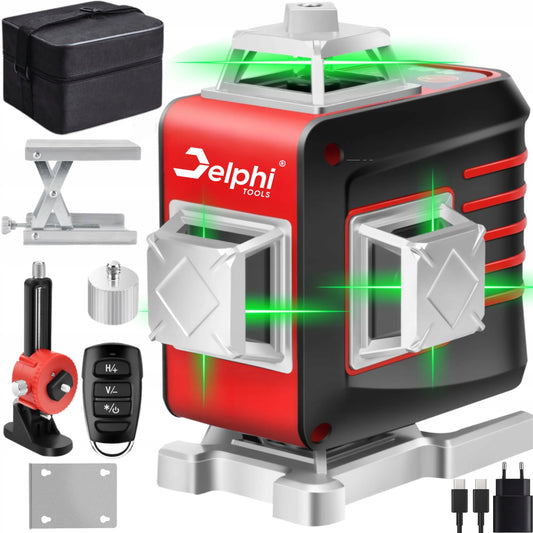 Delphi tools 360° savaime išsilyginantis kryžminis lazerinis nivelyras, 16 linijų 4D, žalias