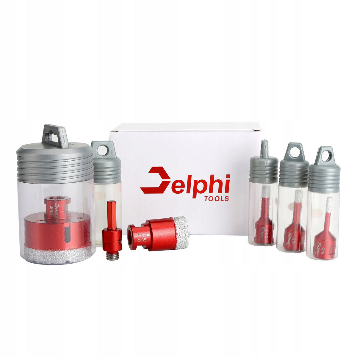 „Delphi Tools“ deimantinių karūnų rinkinys plytelėms, M14, 6, 8, 10, 35 ir 68 mm, su adapteriu