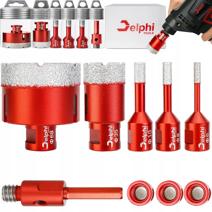 „Delphi Tools“ deimantinių karūnų rinkinys plytelėms, M14, 6, 8, 10, 35 ir 68 mm, su adapteriu