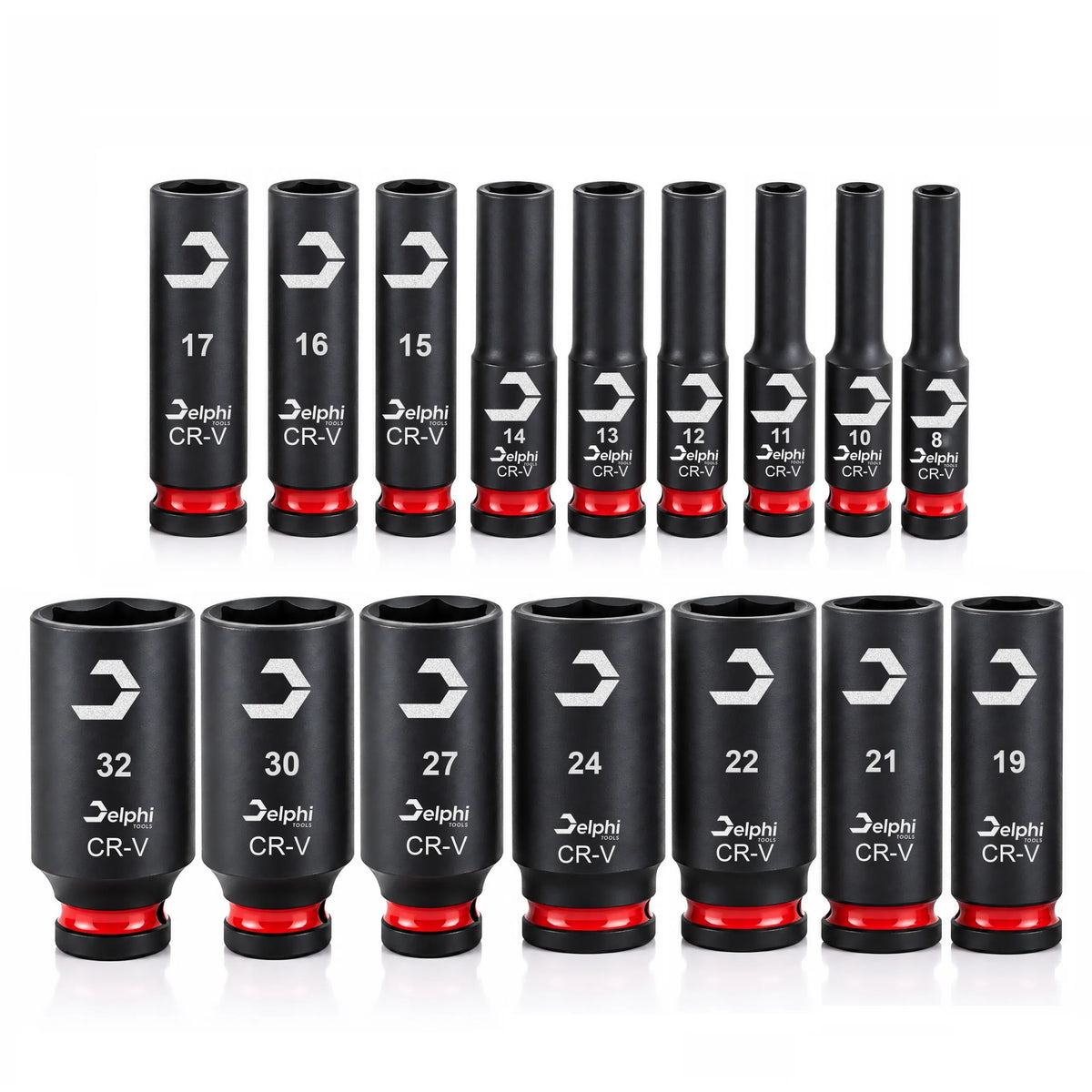 Delphi Tools ilgos smūginės galvutės 1/2″, 8–32 mm, 16 vnt.