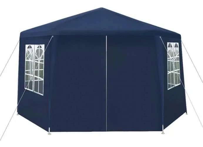 DIDELĖ SODO PALAPINĖ-PAVILJONAS 6 sienelės MĖLYNAS 4x4m HEXAGON su langais