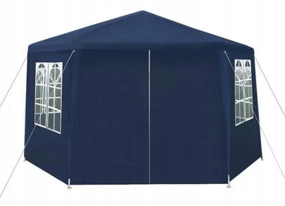 DIDELĖ SODO PALAPINĖ-PAVILJONAS 6 sienelės MĖLYNAS 4x4m HEXAGON su langais