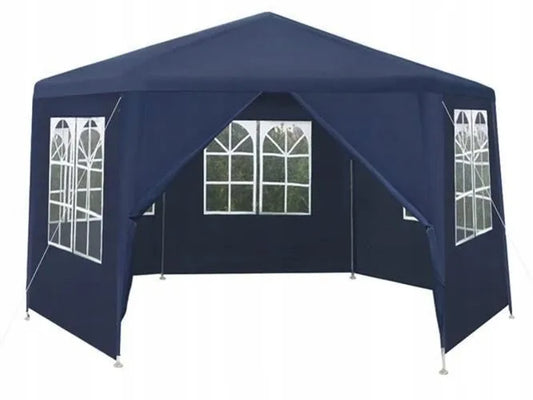 DIDELĖ SODO PALAPINĖ-PAVILJONAS 6 sienelės MĖLYNAS 4x4m HEXAGON su langais