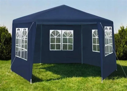 DIDELĖ SODO PALAPINĖ-PAVILJONAS 6 sienelės MĖLYNAS 4x4m HEXAGON su langais