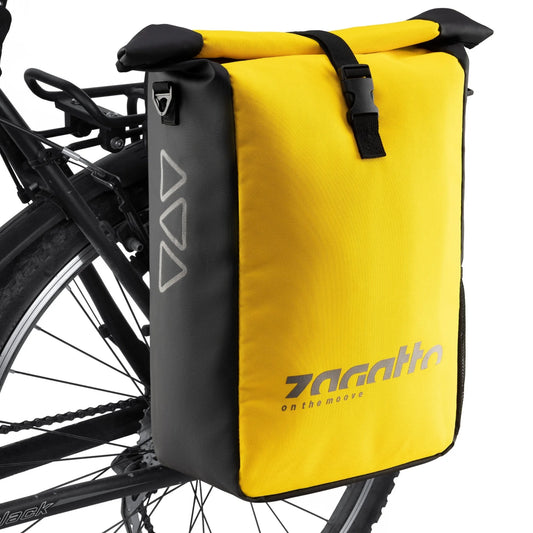 Didelė vandeniui atspari geltona galinė dviračio krepšė ant bagažinės ZAGATTO