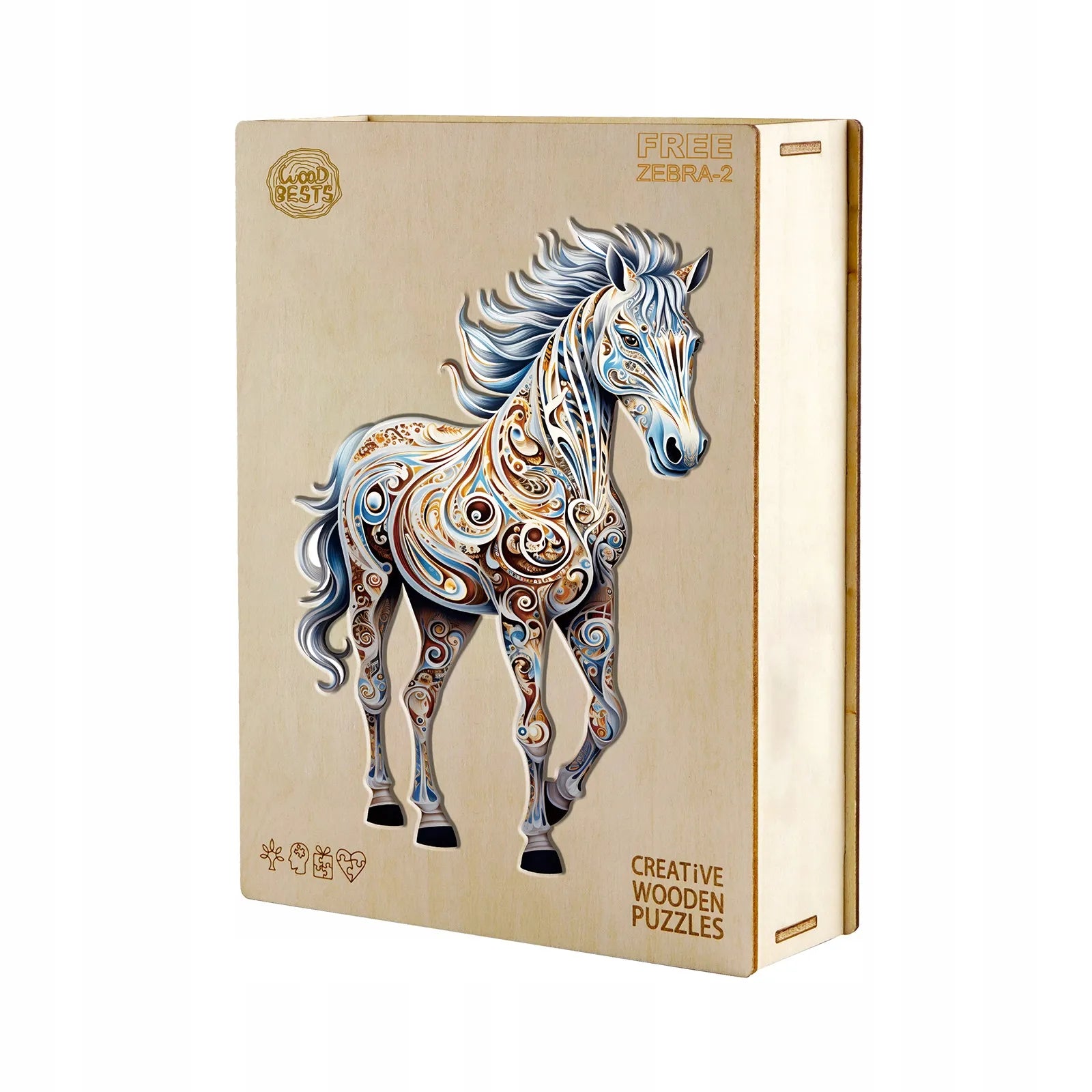 DIDELĖS MEDINĖS DĖLIONĖS 230 ELEMENTŲ ZEBRA MEDINĖJE DĖŽUTĖJE
