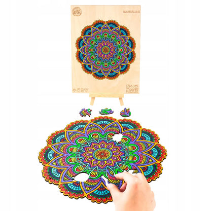 DIDELĖS MEDINĖS DĖLIONĖS 248 DETALIŲ MANDALA MEDINĖJE DĖŽUTĖJE