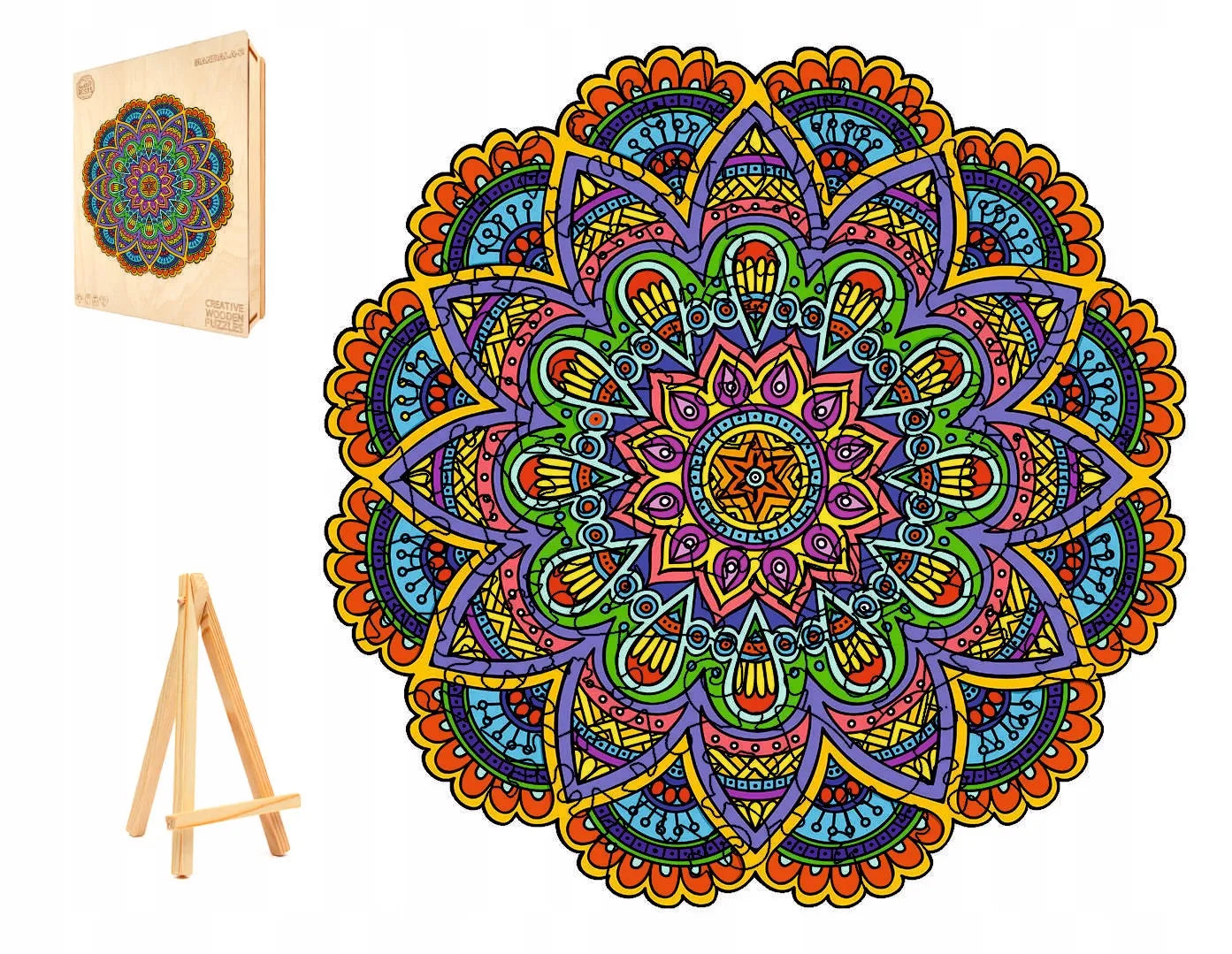DIDELĖS MEDINĖS DĖLIONĖS 248 DETALIŲ MANDALA MEDINĖJE DĖŽUTĖJE