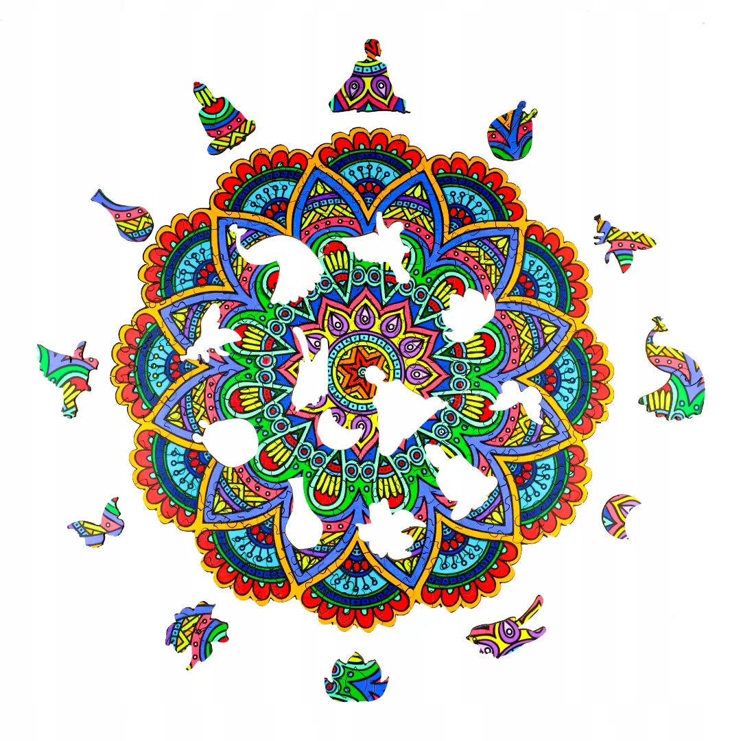 DIDELĖS MEDINĖS DĖLIONĖS 248 DETALIŲ MANDALA MEDINĖJE DĖŽUTĖJE