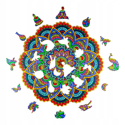 DIDELĖS MEDINĖS DĖLIONĖS 248 DETALIŲ MANDALA MEDINĖJE DĖŽUTĖJE