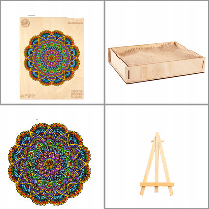 DIDELĖS MEDINĖS DĖLIONĖS 248 DETALIŲ MANDALA MEDINĖJE DĖŽUTĖJE