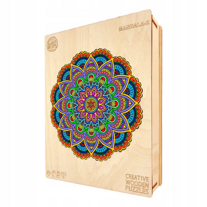 DIDELĖS MEDINĖS DĖLIONĖS 248 DETALIŲ MANDALA MEDINĖJE DĖŽUTĖJE