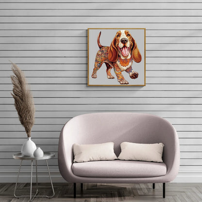 DIDELĖS MEDINĖS DĖLIONĖS 250 DETALIŲ BASSET HOUND MEDINĖJE DĖŽUTĖJE