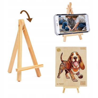 DIDELĖS MEDINĖS DĖLIONĖS 250 DETALIŲ BASSET HOUND MEDINĖJE DĖŽUTĖJE