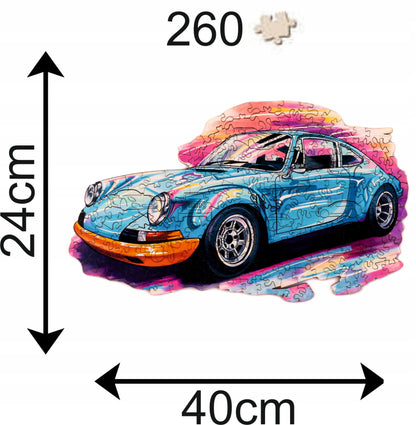 DIDELĖS MEDINĖS DĖLIONĖS 260 DETALIŲ SPORTO AUTOMOBILIS MEDINĖJE DĖŽUTĖJE