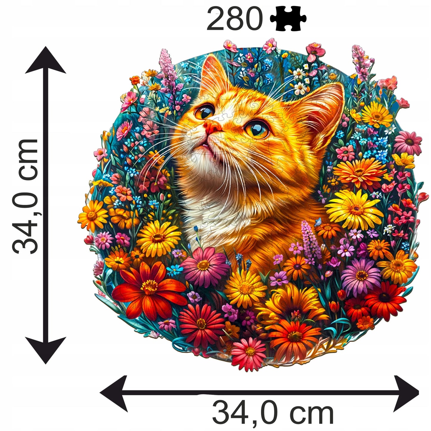 DIDELĖS MEDINĖS DĖLIONĖS 280 ELEMENTŲ MEDINĖJE DĖŽUTĖJE KATĖ GĖLĖSE