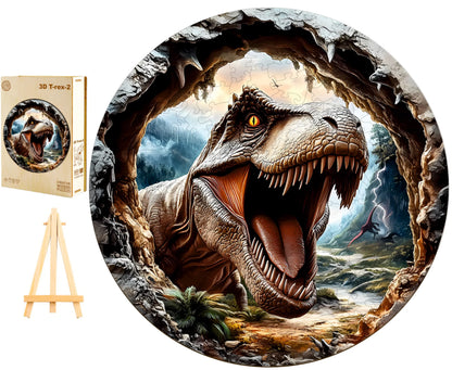 DIDELĖS MEDINĖS DĖLIONĖS 290 ELEMENTŲ MEDINĖJE DĖŽUTĖJE T-REX DINOZAURAS 3D