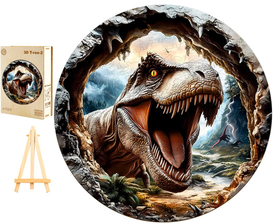 DIDELĖS MEDINĖS DĖLIONĖS 290 ELEMENTŲ MEDINĖJE DĖŽUTĖJE T-REX DINOZAURAS 3D