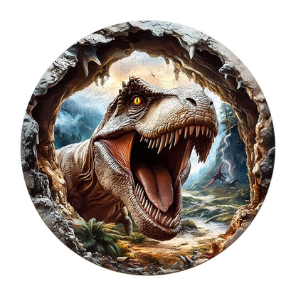 DIDELĖS MEDINĖS DĖLIONĖS 290 ELEMENTŲ MEDINĖJE DĖŽUTĖJE T-REX DINOZAURAS 3D