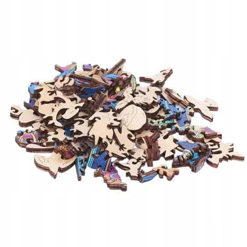 DIDELĖS MEDINĖS DĖLIONĖS 290 ELEMENTŲ MEDINĖJE DĖŽUTĖJE T-REX DINOZAURAS 3D