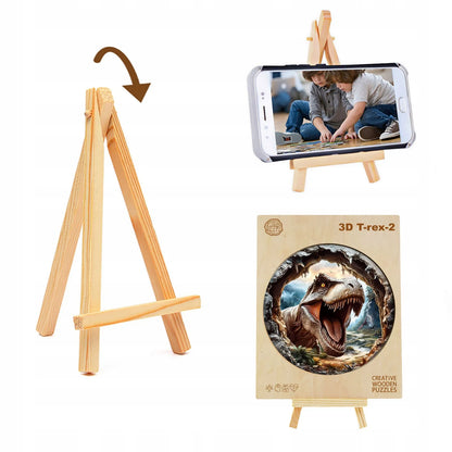DIDELĖS MEDINĖS DĖLIONĖS 290 ELEMENTŲ MEDINĖJE DĖŽUTĖJE T-REX DINOZAURAS 3D
