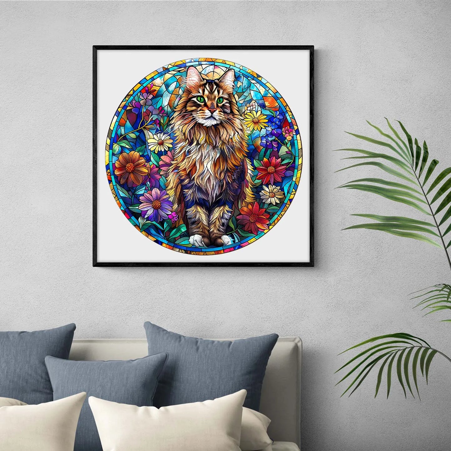 DIDELĖS MEDINĖS DĖLIONĖS 300 DETALIŲ MAINE COON VITRAŽAS MEDINĖJE DĖŽUTĖJE