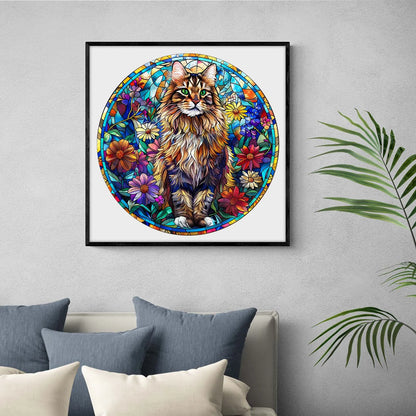 DIDELĖS MEDINĖS DĖLIONĖS 300 DETALIŲ MAINE COON VITRAŽAS MEDINĖJE DĖŽUTĖJE