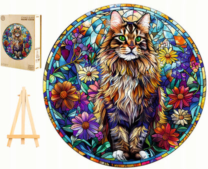DIDELĖS MEDINĖS DĖLIONĖS 300 DETALIŲ MAINE COON VITRAŽAS MEDINĖJE DĖŽUTĖJE