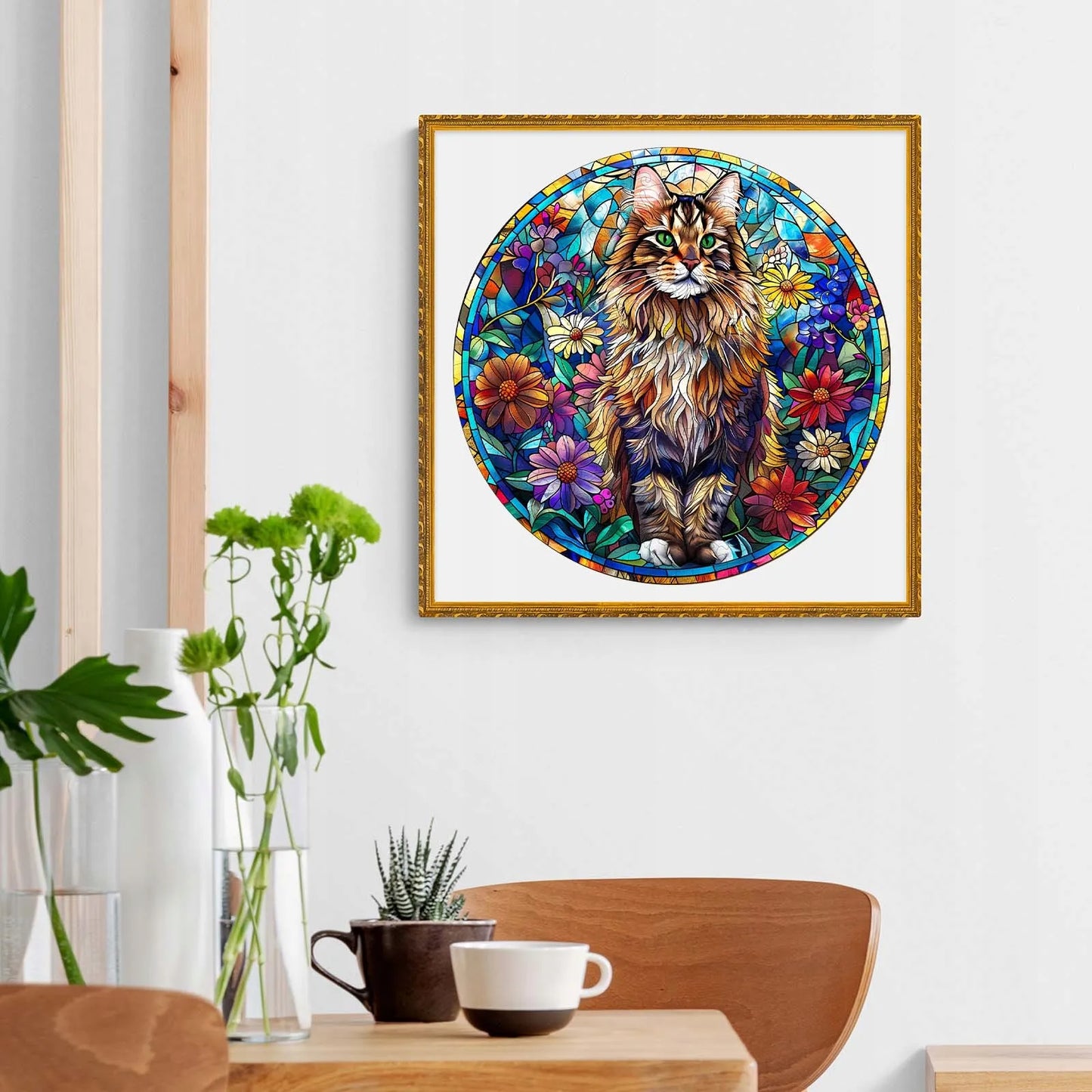 DIDELĖS MEDINĖS DĖLIONĖS 300 DETALIŲ MAINE COON VITRAŽAS MEDINĖJE DĖŽUTĖJE