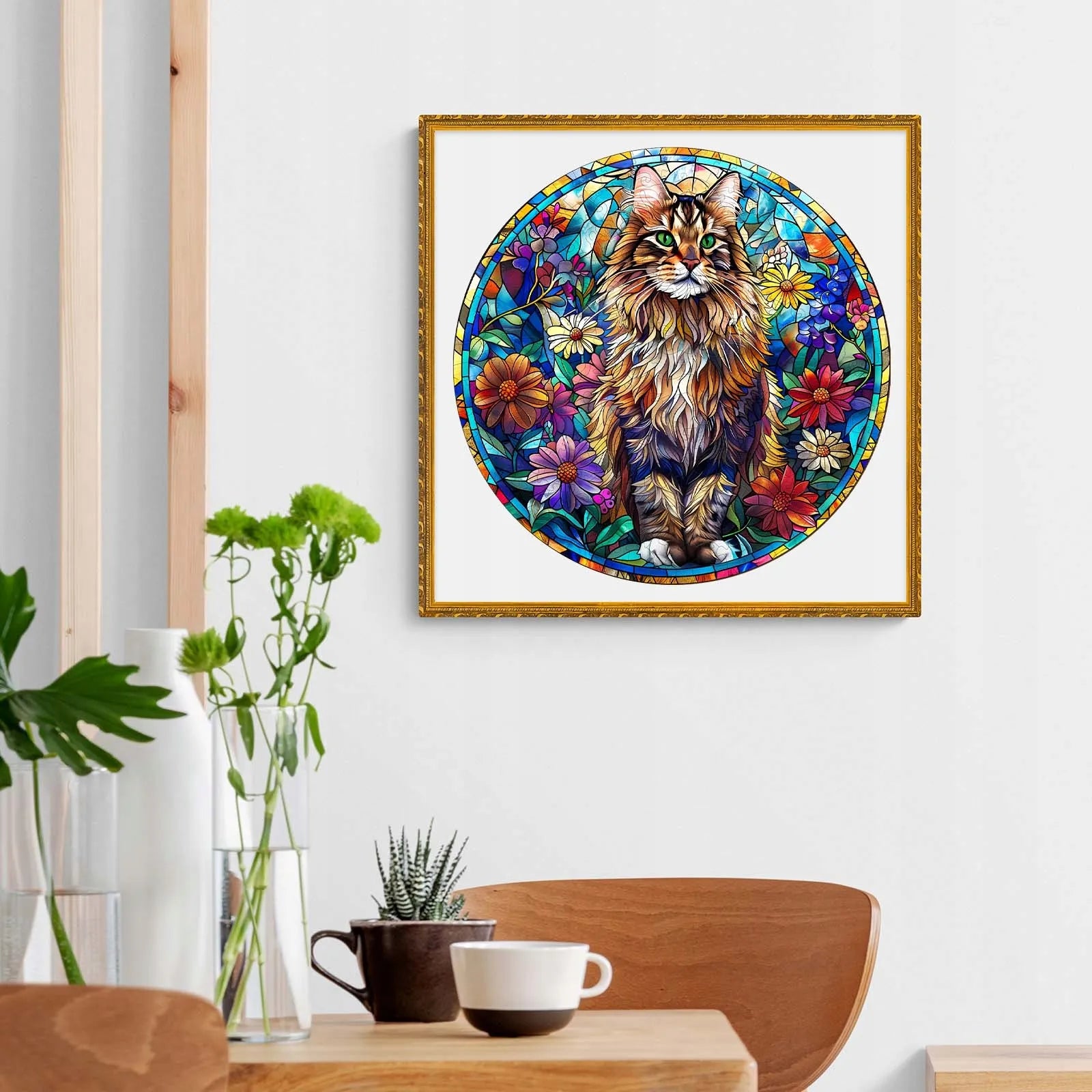 DIDELĖS MEDINĖS DĖLIONĖS 300 DETALIŲ MAINE COON VITRAŽAS MEDINĖJE DĖŽUTĖJE