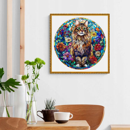 DIDELĖS MEDINĖS DĖLIONĖS 300 DETALIŲ MAINE COON VITRAŽAS MEDINĖJE DĖŽUTĖJE