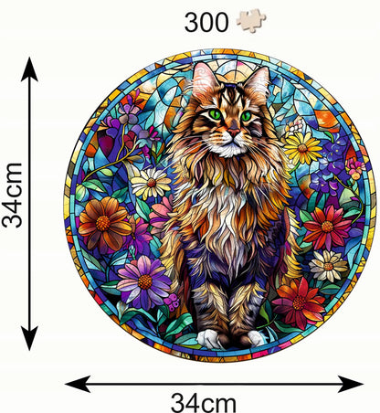 DIDELĖS MEDINĖS DĖLIONĖS 300 DETALIŲ MAINE COON VITRAŽAS MEDINĖJE DĖŽUTĖJE