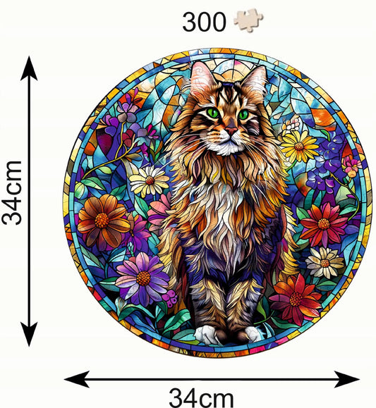 DIDELĖS MEDINĖS DĖLIONĖS 300 DETALIŲ MAINE COON VITRAŽAS MEDINĖJE DĖŽUTĖJE