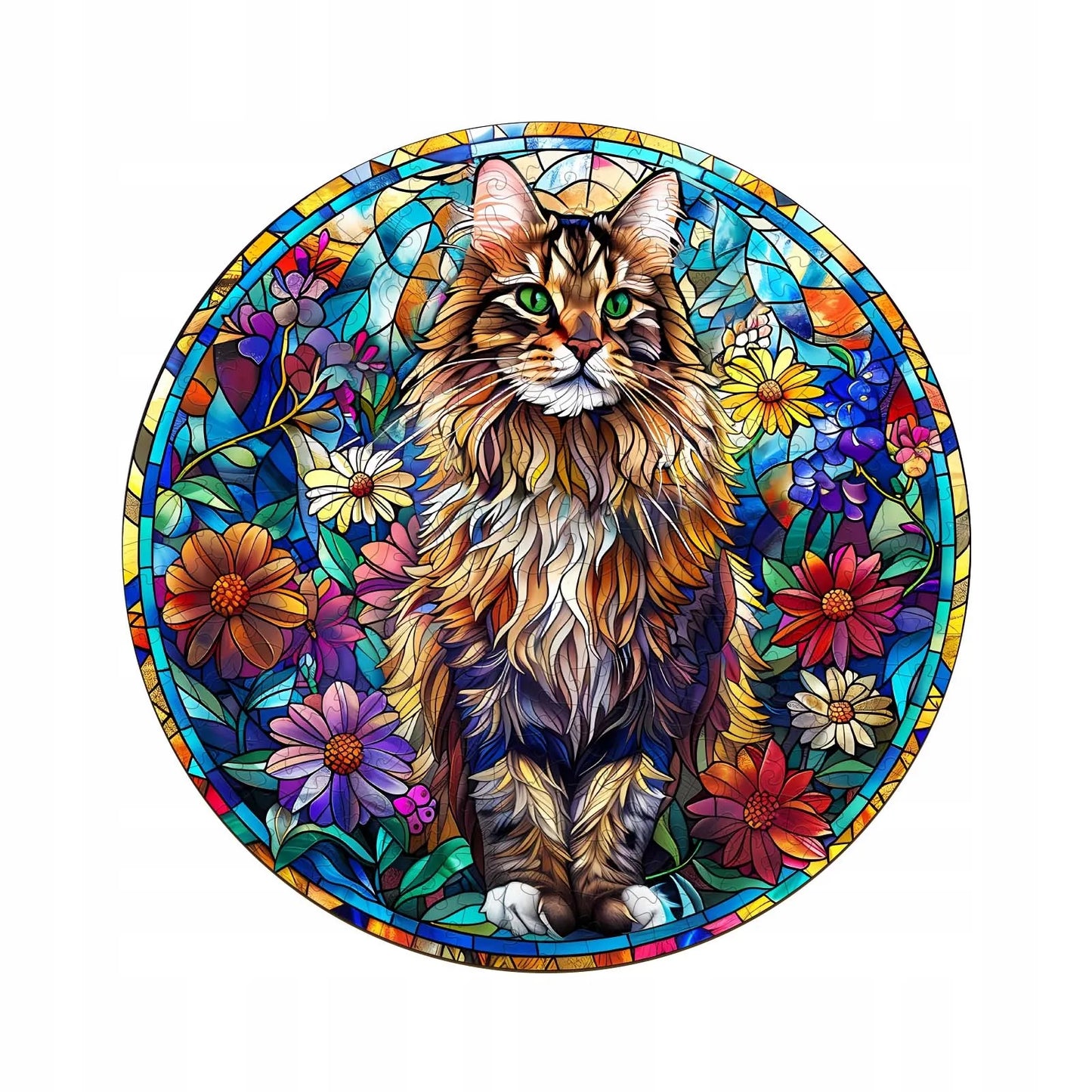 DIDELĖS MEDINĖS DĖLIONĖS 300 DETALIŲ MAINE COON VITRAŽAS MEDINĖJE DĖŽUTĖJE