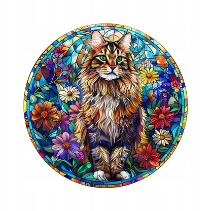 DIDELĖS MEDINĖS DĖLIONĖS 300 DETALIŲ MAINE COON VITRAŽAS MEDINĖJE DĖŽUTĖJE