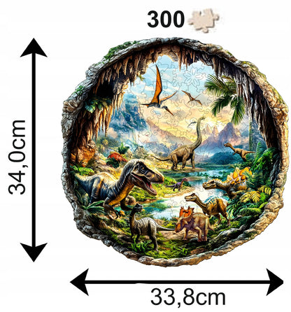 DIDELĖS MEDINĖS DĖLIONĖS 300 DETALIŲ MEDINĖJE DĖŽUTĖJE DINOZAURAI 3D