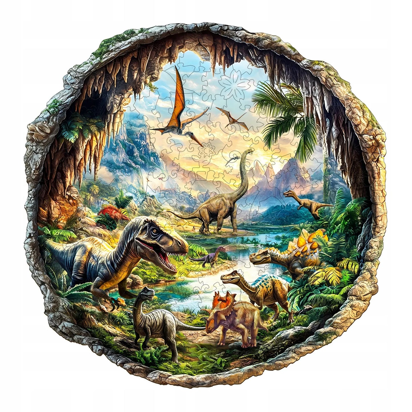 DIDELĖS MEDINĖS DĖLIONĖS 300 DETALIŲ MEDINĖJE DĖŽUTĖJE DINOZAURAI 3D