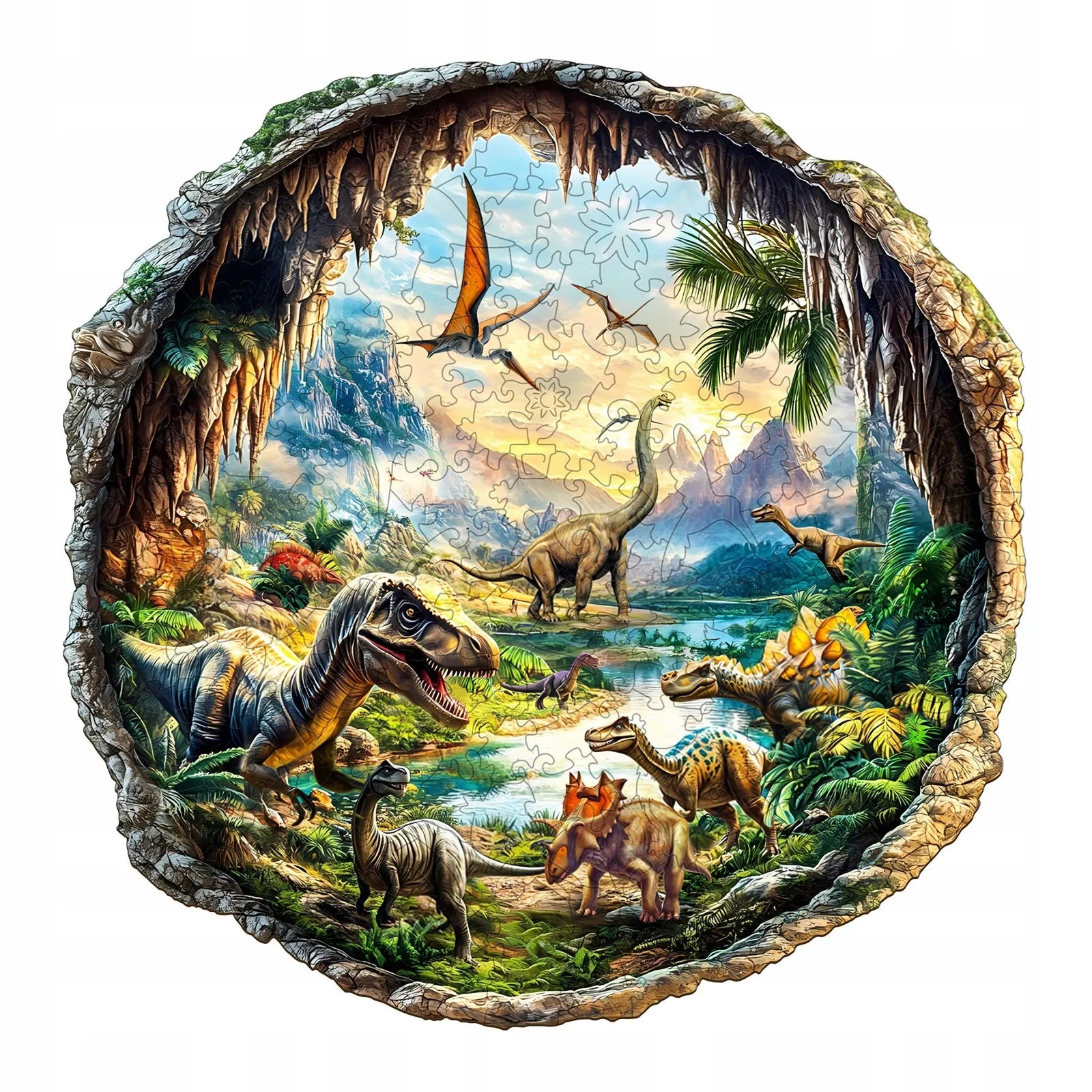 DIDELĖS MEDINĖS DĖLIONĖS 300 DETALIŲ MEDINĖJE DĖŽUTĖJE DINOZAURAI 3D