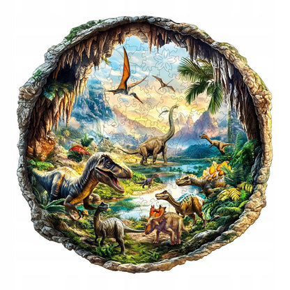 DIDELĖS MEDINĖS DĖLIONĖS 300 DETALIŲ MEDINĖJE DĖŽUTĖJE DINOZAURAI 3D