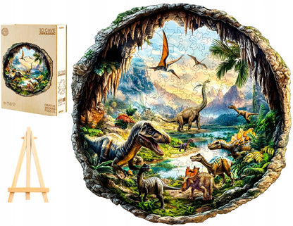 DIDELĖS MEDINĖS DĖLIONĖS 300 DETALIŲ MEDINĖJE DĖŽUTĖJE DINOZAURAI 3D