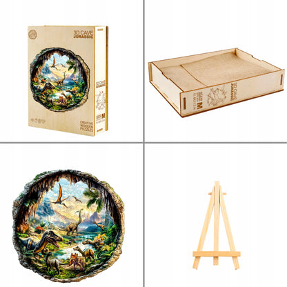 DIDELĖS MEDINĖS DĖLIONĖS 300 DETALIŲ MEDINĖJE DĖŽUTĖJE DINOZAURAI 3D
