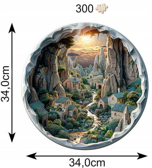 DIDELĖS MEDINĖS DĖLIONĖS 300 DETALIŲ MEDINĖJE DĖŽUTĖJE KALNŲ PEIZAŽAS 3D