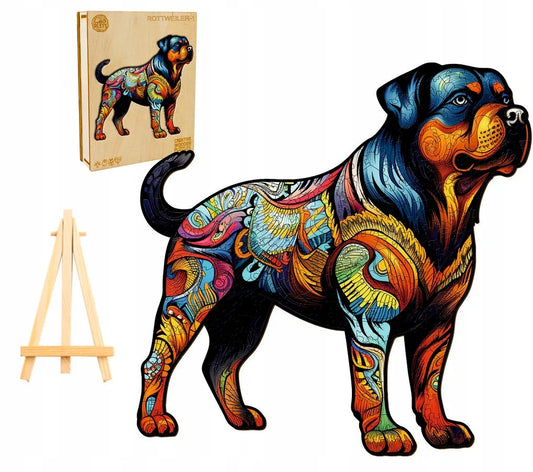 DIDELĖS MEDINĖS DĖLIONĖS, 300 DETALIŲ, ROTTWEILER, MEDINĖJE DĖŽUTĖJE