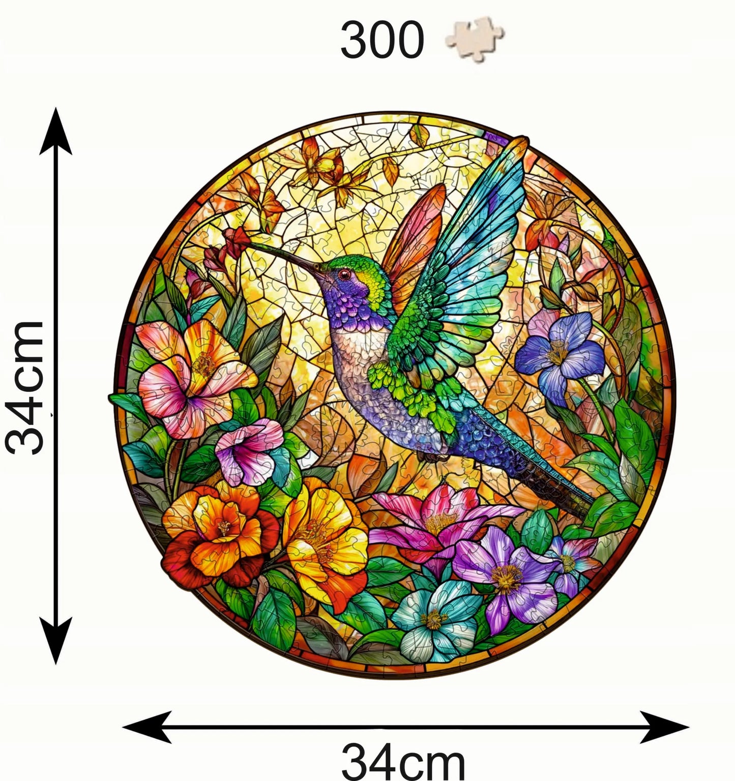 DIDELĖS MEDINĖS DĖLIONĖS 300 DETALIŲ VITRAŽO KOLIBRIS MEDINĖJE DĖŽUTĖJE