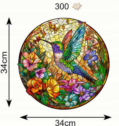 DIDELĖS MEDINĖS DĖLIONĖS 300 DETALIŲ VITRAŽO KOLIBRIS MEDINĖJE DĖŽUTĖJE